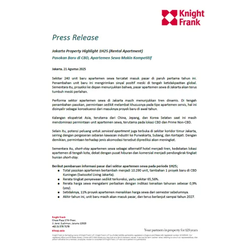 Rilis Pers Jakarta Property Highlight 1H 2025 - Rental Apartment | KF Map – 印度尼西亚房地产和基础设施的数字地图