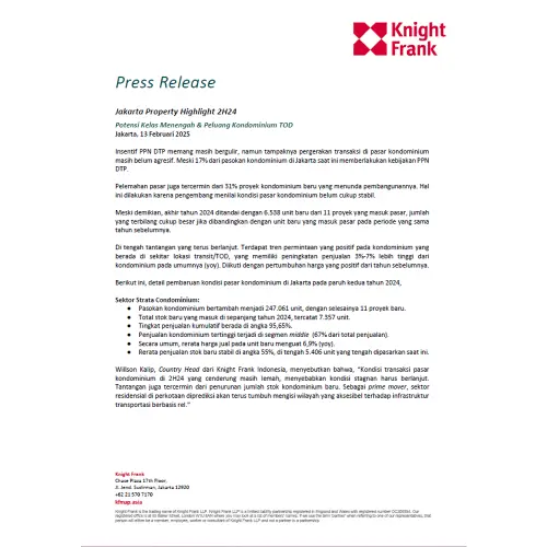 Rilis Pers Jakarta Property Highlight 2H 2024 - Condominium | KF Map – 印度尼西亚房地产和基础设施的数字地图