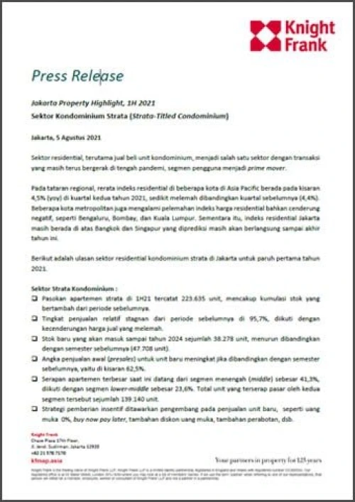 Rilis Pers - Jakarta Property Highlight 1H 2021 Sektor Strata Kondominium | KF Map – 印度尼西亚房地产和基础设施的数字地图