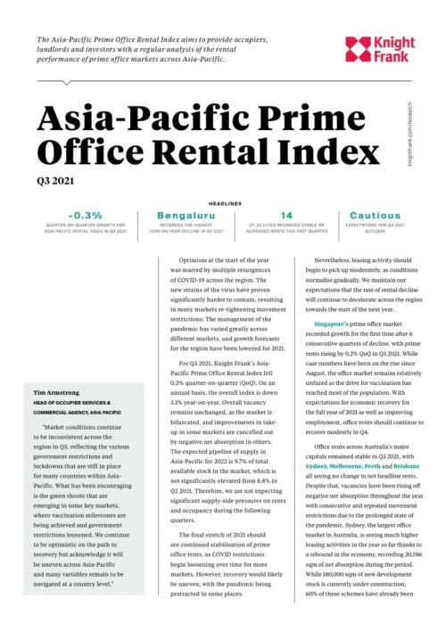 Asia Pasific Prime Office Rental Index Q3 2021 | KF Map – 印度尼西亚房地产和基础设施的数字地图