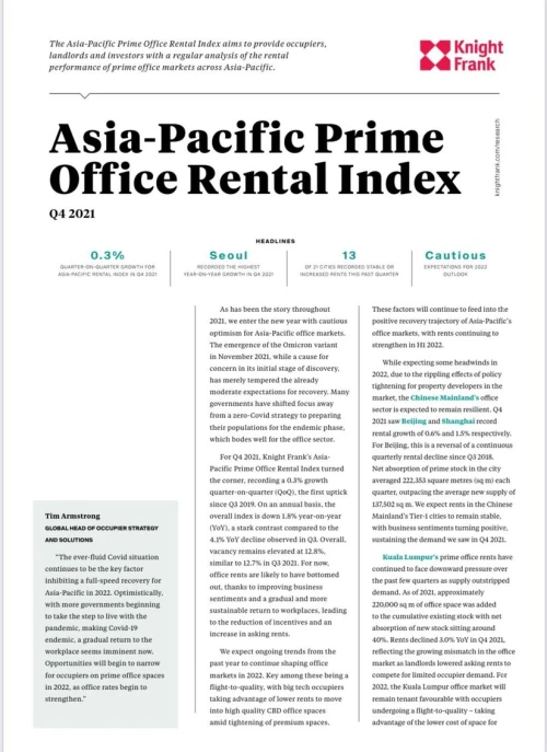 Asia-Pacific Prime  Office Rental Index Q4 2021 | KF Map – 印度尼西亚房地产和基础设施的数字地图