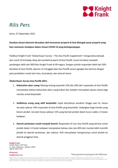 Rilis Pers - Global Buyer Survey 2021 Asia Pacific Supplement | KF Map – 印度尼西亚房地产和基础设施的数字地图
