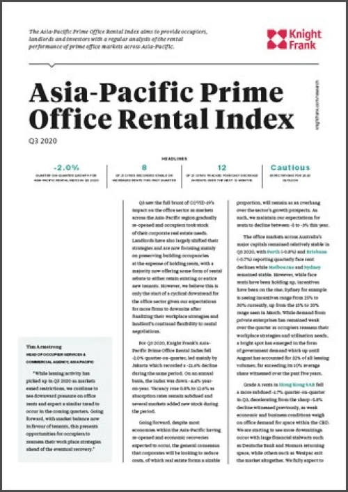 Asia-Pacific Prime Office Rental Index Q3 2020 | KF Map – 印度尼西亚房地产和基础设施的数字地图